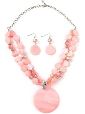 Women's peach Layered Beads Statement Chunky Jewelry Necklace And Earring
